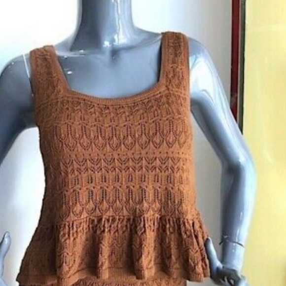 Anthropologie Sweaters - Anthro House Of Harlow 1960 Women's Crochet Brown Knit Sweater Vest Size Small